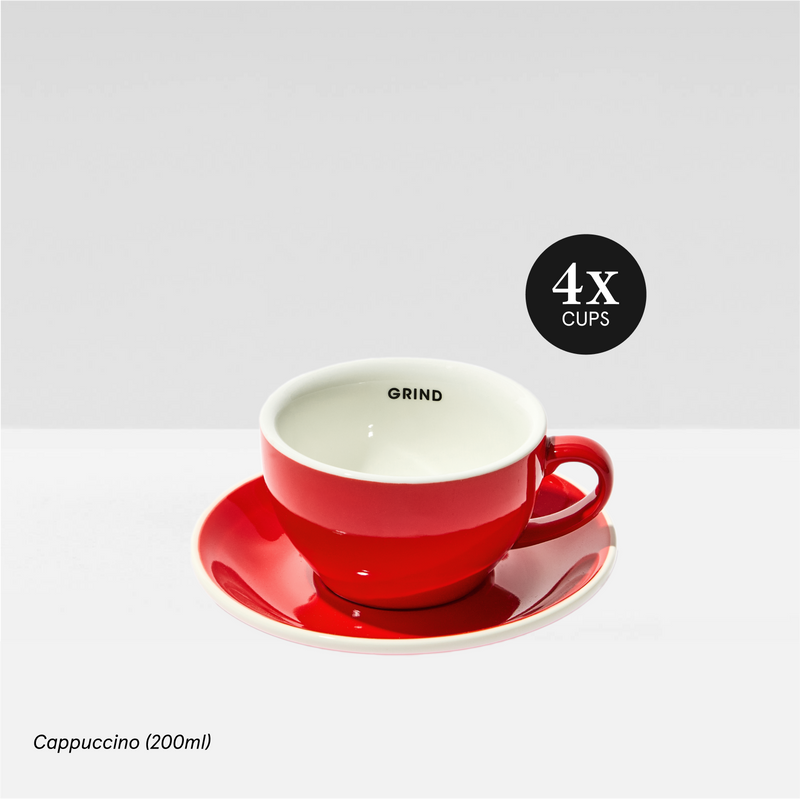 Red Coffee Cups and Saucers image