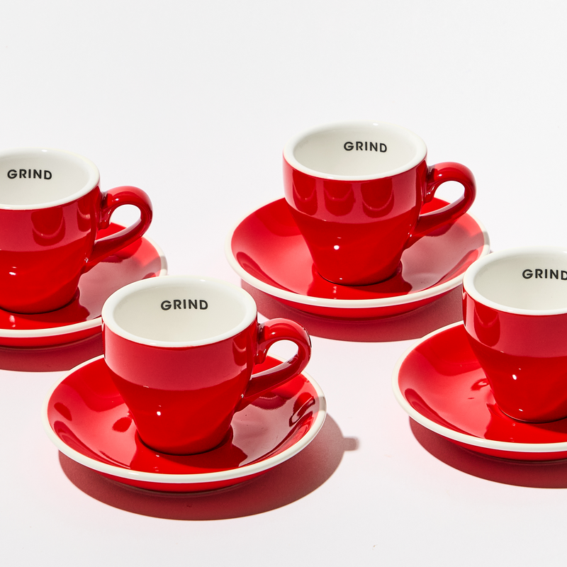 Red Coffee Cups and Saucers image