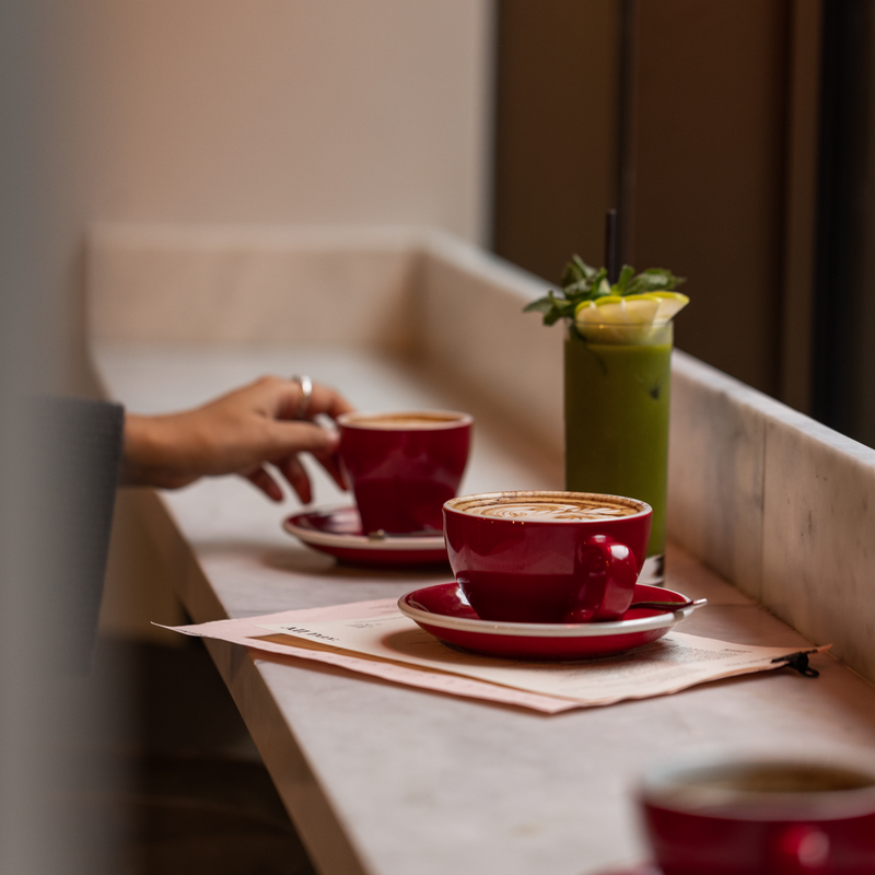 Black Coffee Cups and Saucers image