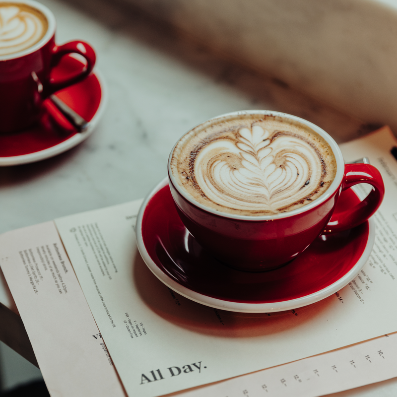 Red Coffee Cups and Saucers image