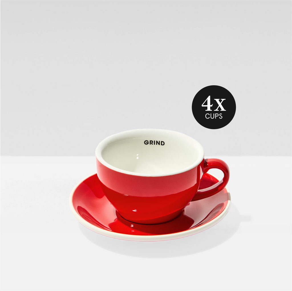 Red Coffee Cups & Saucers Set | Espresso & Flat White Cups | Grind